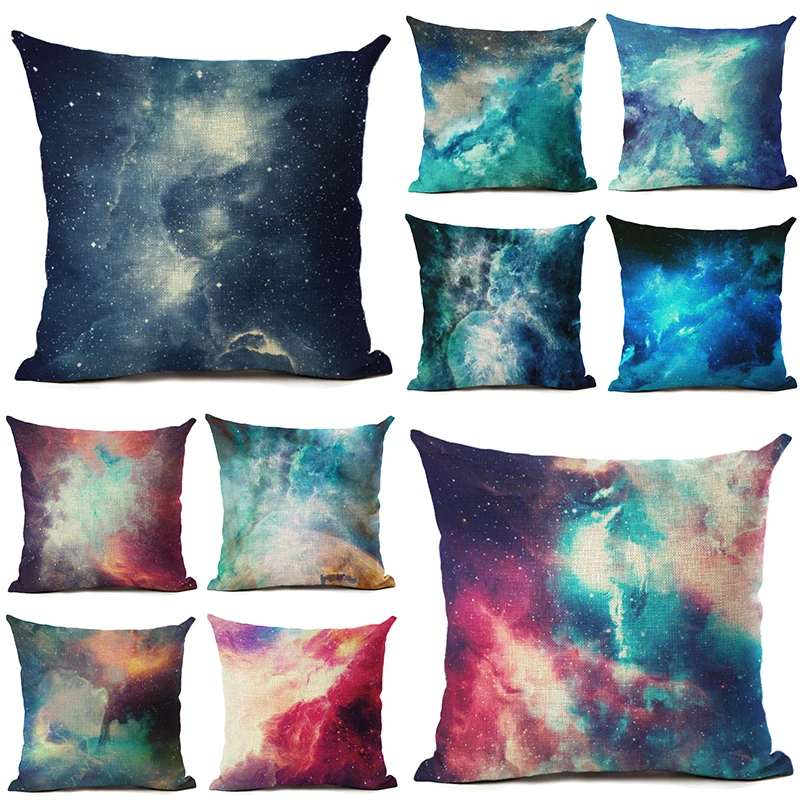 

Starry Sky Printed The Galaxy Cushion Cover Linen Throw Pillow Covers Blue Star Pillowcases Cosmos Pillow Case Universe Pillows