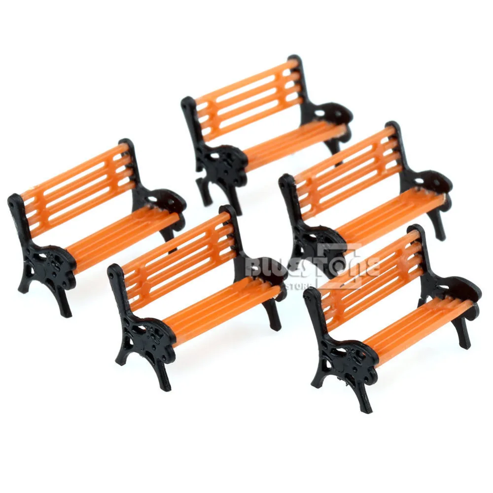 

5 Plastic Model Train Station Park Bench Platform settee 1:150 Orange Black Arms