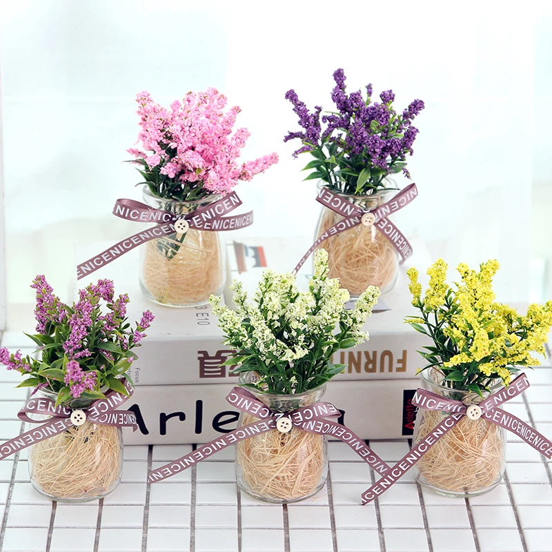 Flone maceta de lavanda Artificial, planta en maceta de vidrio pequeña,  flores falsas, estilo nórdico, decoración de oficina y escritorio para el  hogar, flores de plástico|Flores artificiales y secas| - AliExpress