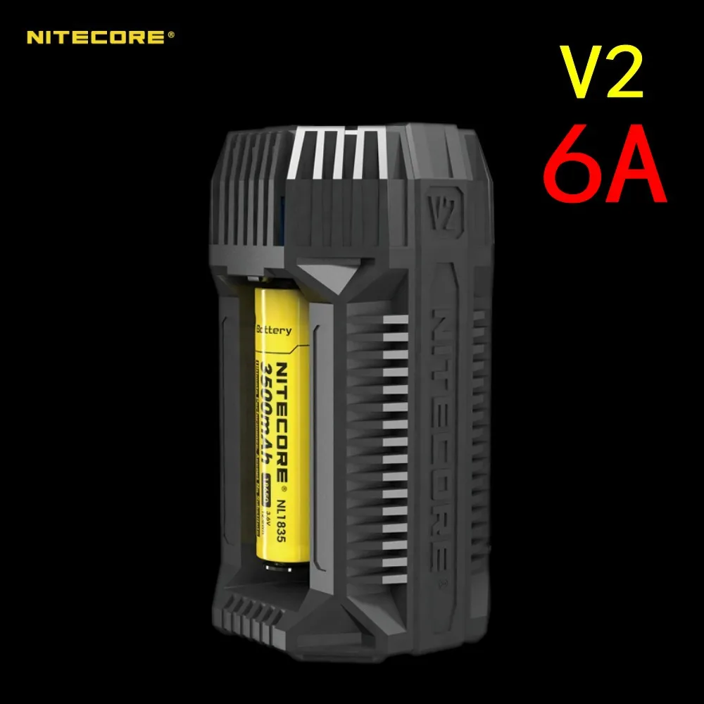 NITECORE V2 6A 2-х канальный во время езды в автомобиле быстрого Батарея Зарядное устройство, украшенное мозаикой из драгоценных камней, 12V Зажигалка HDMI DVI Переходник HDMI DVI и Порты usb для 18650 RCR123A 17650 14500 AA