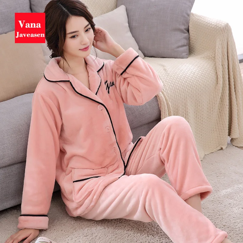 Vana Javeasen/Зимний теплый комплект пижам для мужчин и женщин, фланелевые топы и штаны, 2 предмета, одежда для сна, удобная Пижама для пары
