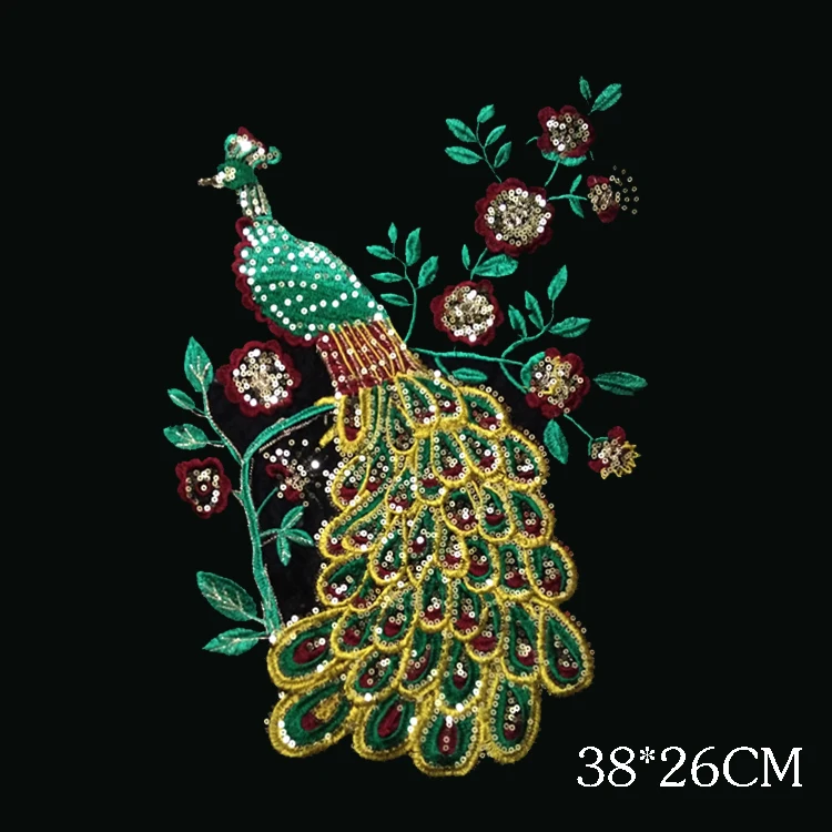Sequin Peacock Embroidered Patch Luxury Dress Peacock Applique