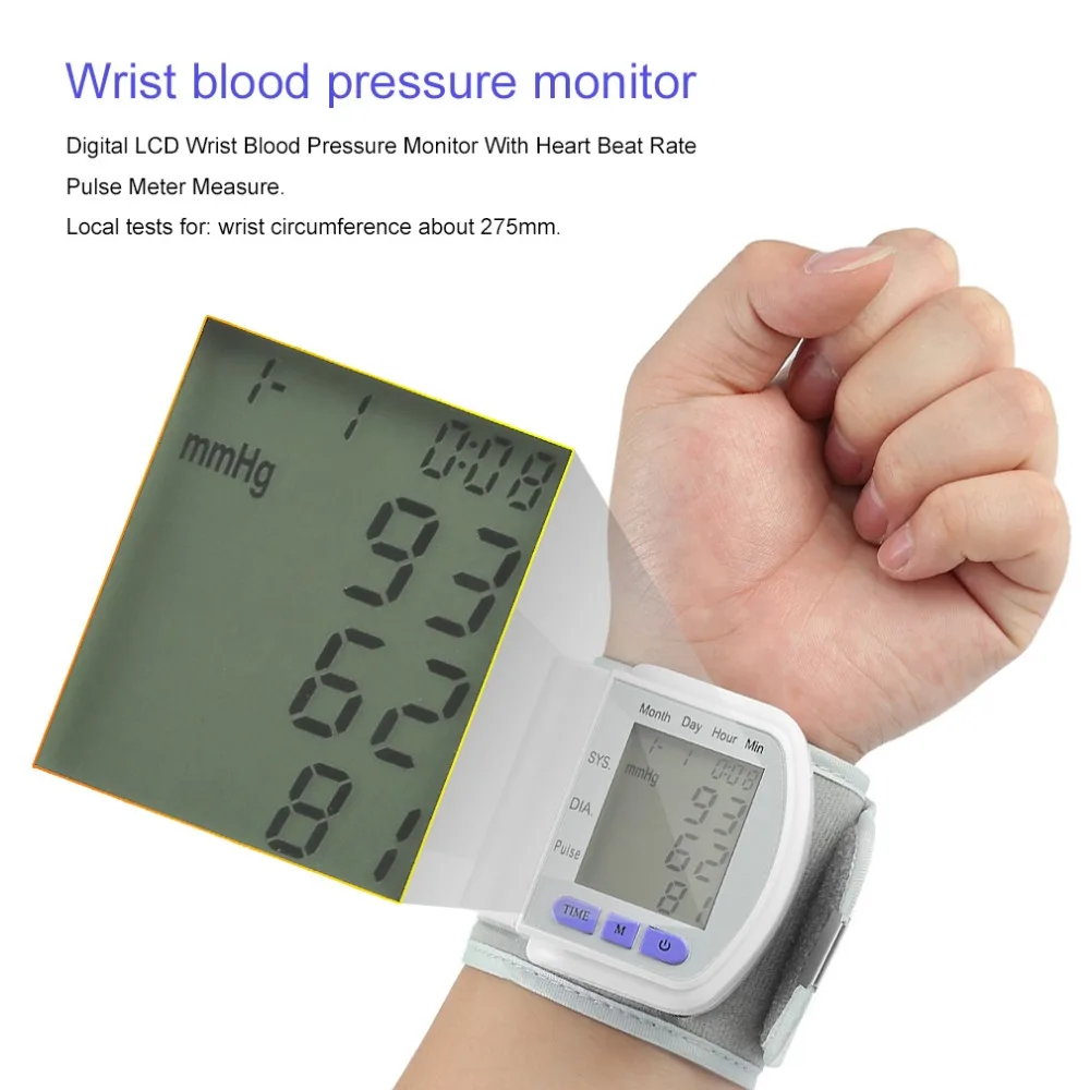 Digital LCD Automatic Wrist Blood Pressure Measurement Pulse Monitor Heart Beat Meter Pulse Oximeter Health Monitor Health Care