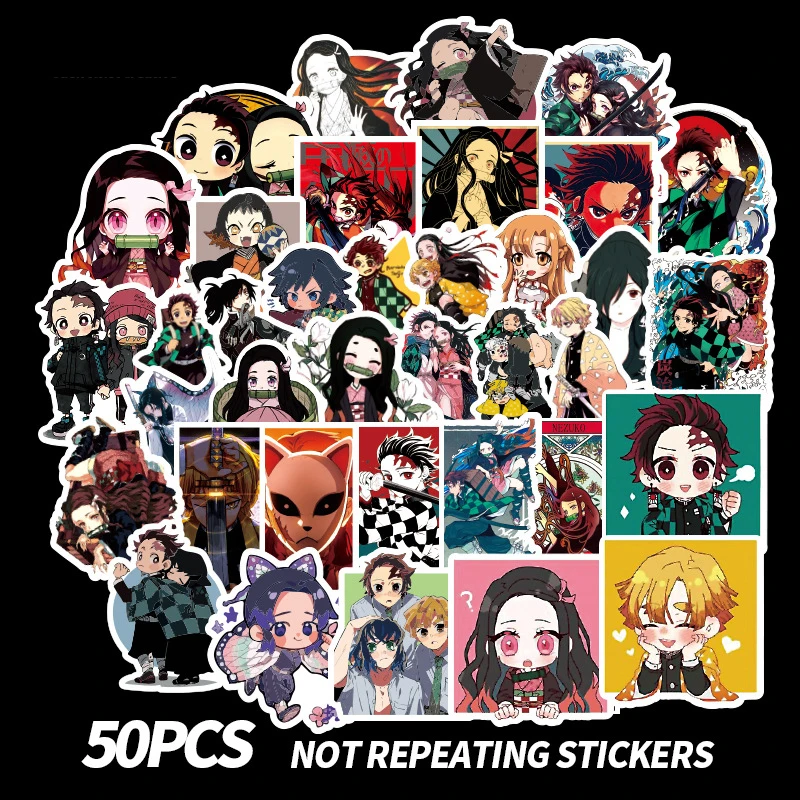 50pcs Demon Slayer: Kimetsu no Yaiba Anime Sticker Stickers PVC Graffiti Stickers Suitcase Luggage Guitar For Children Toys F3