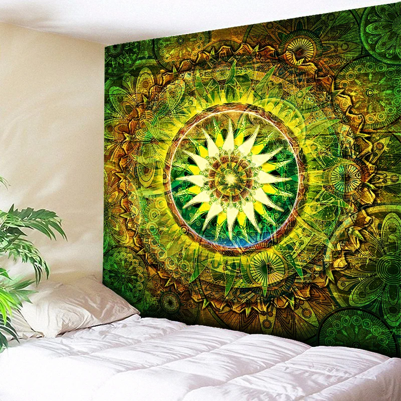 Настенный гобелен с мандалой большого размера в богемном стиле, настенный художественный ковер, одеяло, коврик для йоги, декоративный Винтажный Зеленый гобелен для дома