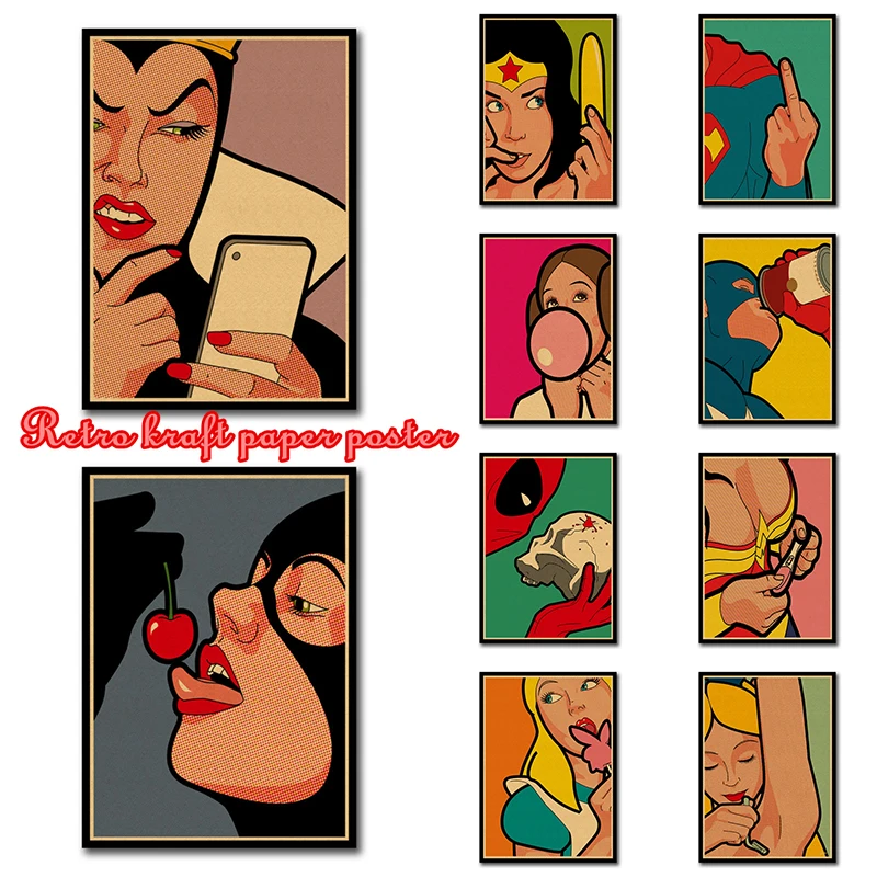 

Cartoon Printed Portrait Art Painting Kraft paper Poster superman Batman Wall Picture For Living Room Unfra Decoracion No frame