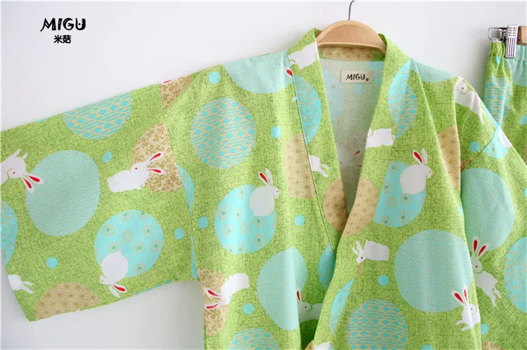 Летняя обувь в японском стиле пара пижамные комплекты хлопок половина рукав кроличье кимоно Женская пижама; домашняя одежда для сна женский