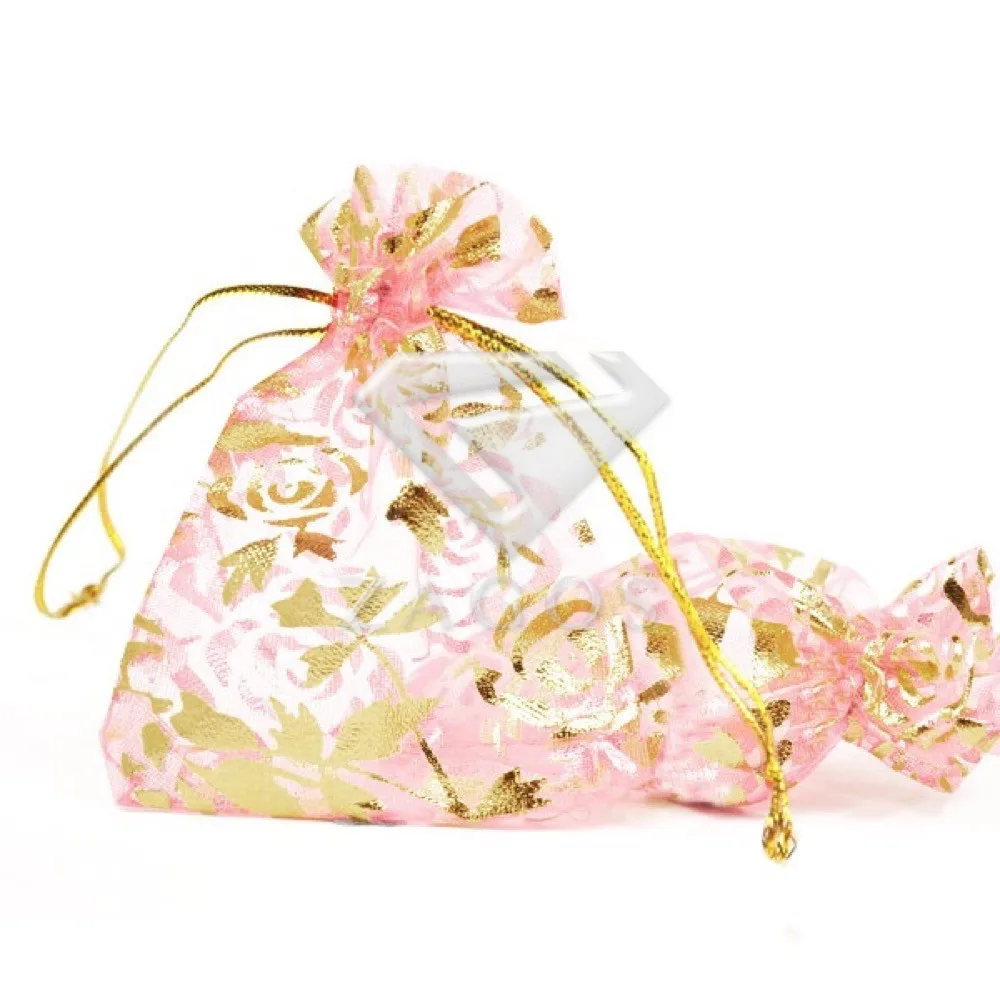 20 штук сумка прямоугольник из органзы чехол Сумки Роза цветы подарок Свадебные украшения Приём вечерние сладости польза 9x7 см BB0002 - Цвет: Pink