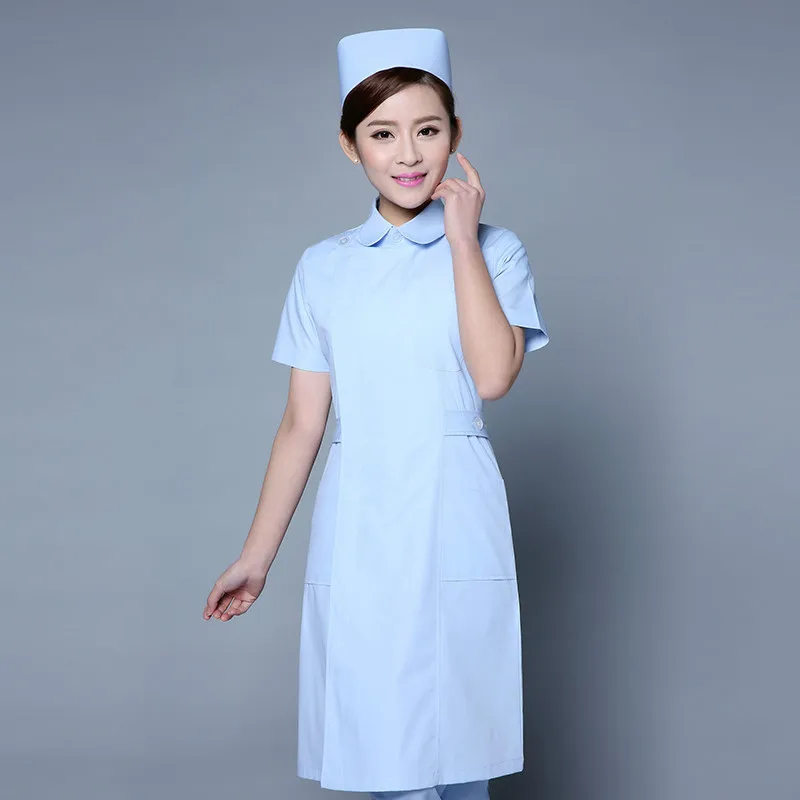 Летние Для Женщин больницы Спецодежда медицинская скраб одежда пальто Красота салон Медсестра равномерное модный Дизайн для Для женщин - Цвет: blue