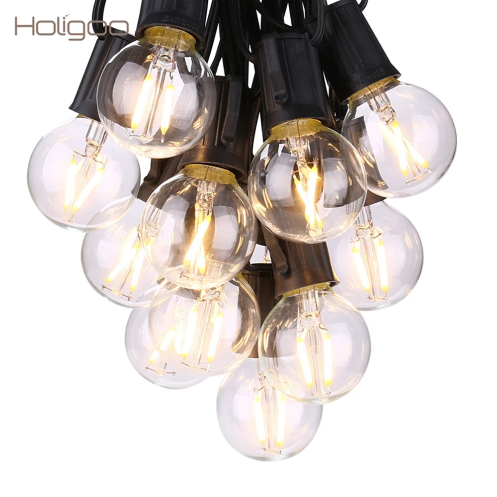 Holigoo G40 LED Bulb Outdoor Globe String Lights Vintage Hanging Lighting Weatherproof Light for Patio Garden | Лампы и освещение
