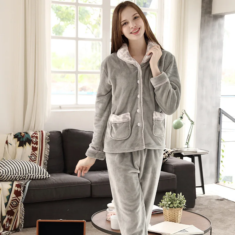 

womens velvet pajamas couple set sleepwear 2019 Autumn Winter plus size nightwear pants 2 piece sexy Home suit household grey