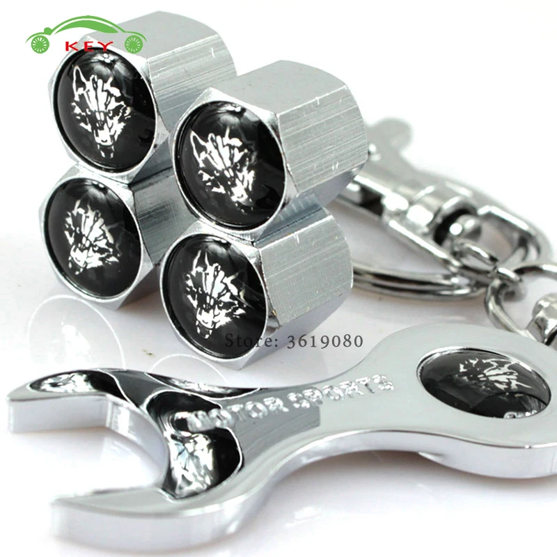 

Car Styling Wheel Stem Covers Auto Tire Valve Caps with Wrench Keychain for Wolf Head Logo for Ford Mustang Dodge ram Jaguar XF