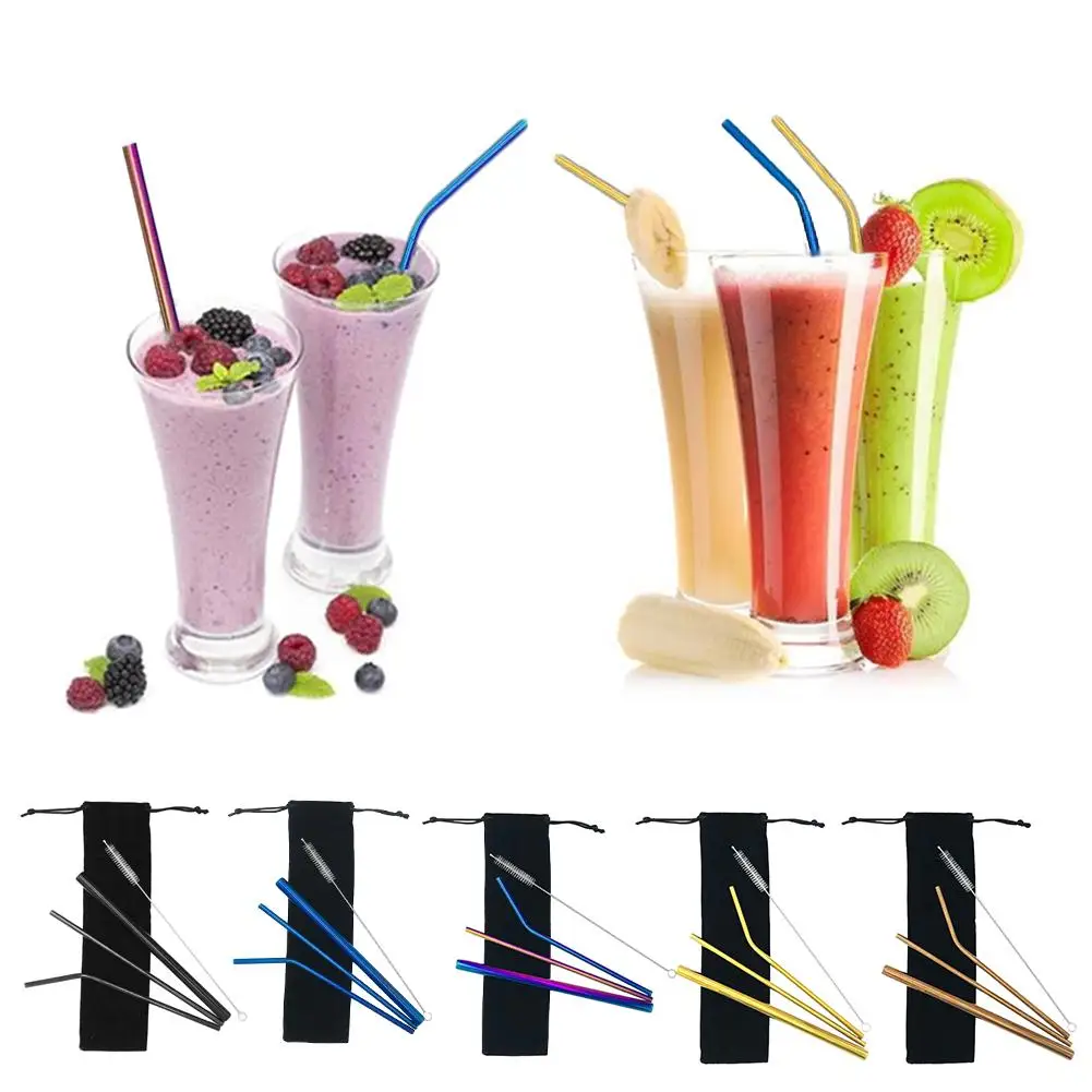 

Stainless Steel Straw Combination Set Colored Metal Tea Drink Straw Household Drinking Utensils Decorative Antioxidant