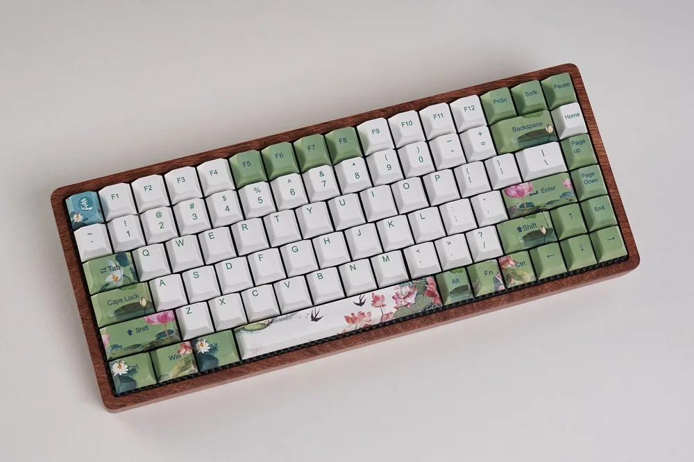 Gk84 механическая клавиатура 75% dye sub keycap Деревянный Пользовательский светильник rgb чернила paintingsakura lotus bluetooth 4,0 USB двойной режим