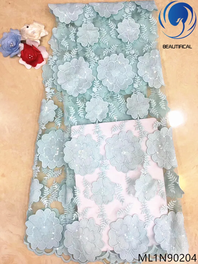 

Beautifical african lace fabric New arrival net lace embroidered fabric 5yards/lot french lace with sequins for wedding ML1N902