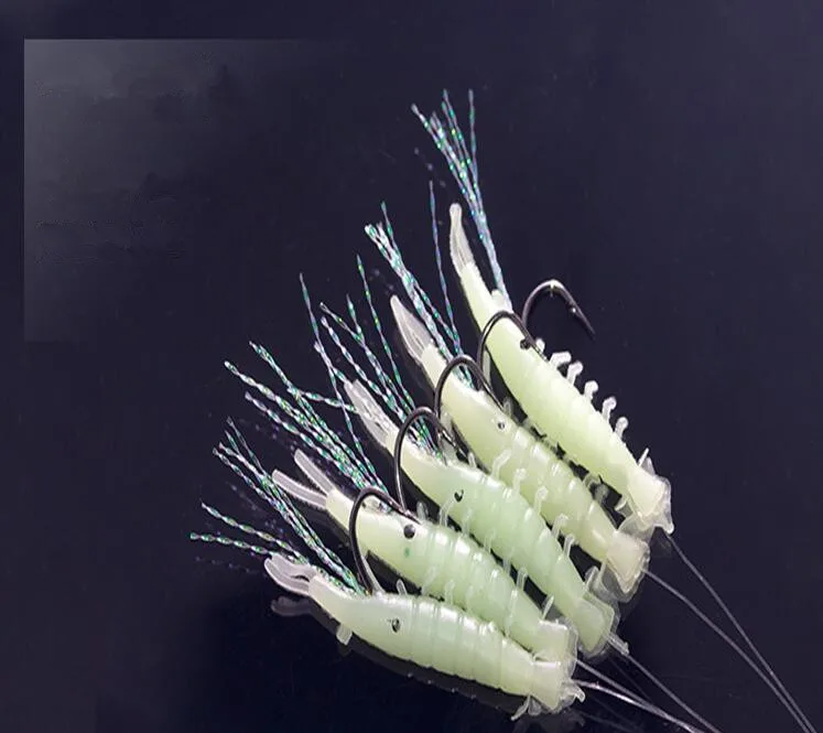 

25pcs/lot 1g/40mmSoft Silicone With Hooks Shrimp Luminous Prawn Lure Pesca Jigging Worm Soft Bait Artificial Shone Fishing Lures