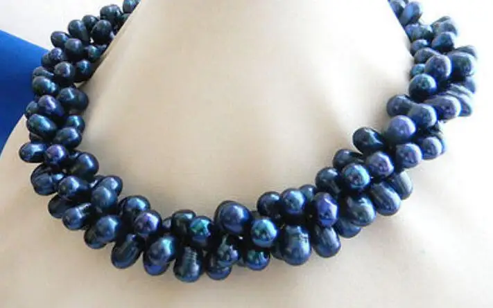 

3row 18" 7mmX9MM Blue Rice Freshwater Pearl Necklace