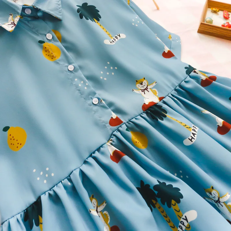 Летнее шифоновое платье для женщин милые кошки счастливые принты дамские свободные короткие платья Синяя Женская одежда консервативный стиль