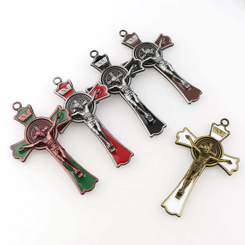 30 Breloques Crucifix Chapelet - En Alliage émaillé, 6 Couleurs - Pour Fabrication Bijoux DIY, Colliers, Bracelets - 5