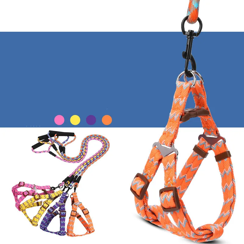 

Spiral Pattern Pet Dog Chest Strap with Matching Foam Handle Two Colors Round Dog Leash Dog Harness Pet Dog Supplies