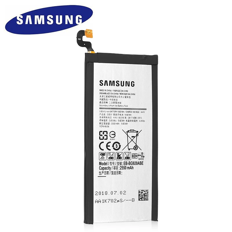 Телефон Батарея EB-BG920ABE для samsung GALAXY S6 G9200 G9208 G9209 G920F G920I G920 G920A G920V G920T G920P 2550 мА-ч