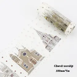 1 рулон 10 см * 5 м Европейский Архитектура Стикеры канцелярские этикетки здания Decoracion ленты маскировки васи лента для дневника