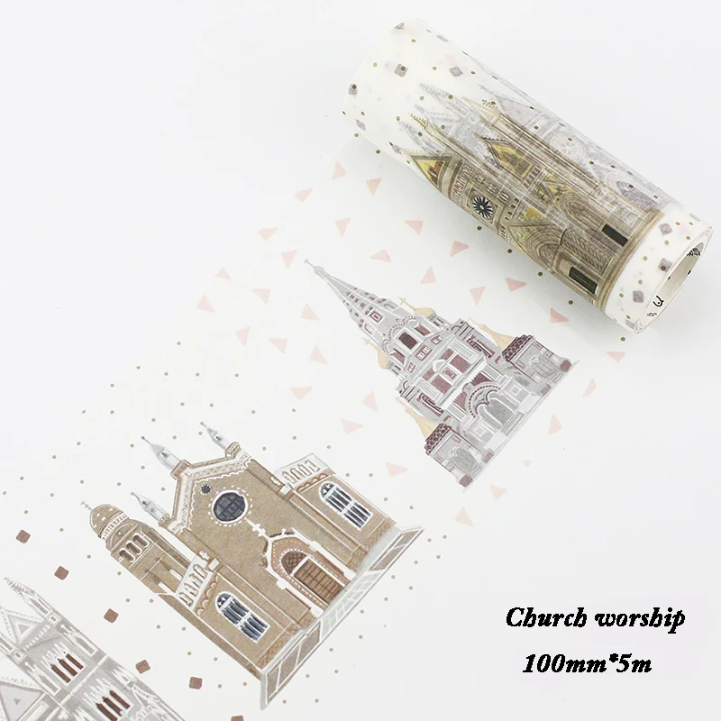 

1 Roll 10cm*5m European Architecture Sticker Stationery Label Building Decoracion Tape Masking Washi Tape For Diary