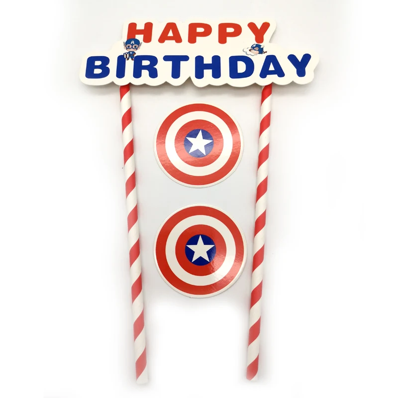 

1set/pack Captain America Theme Baby Shower Party Cake Flags Events Decoration Happy Birthday Party Kids Favors Cupcake Toppers