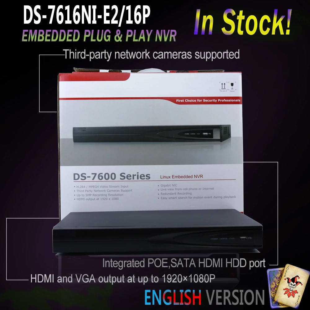 Hikvision английская версия DS 7616NI E2/16 P 8CH NVR 2SATA H264 сетевой видеорегистратор