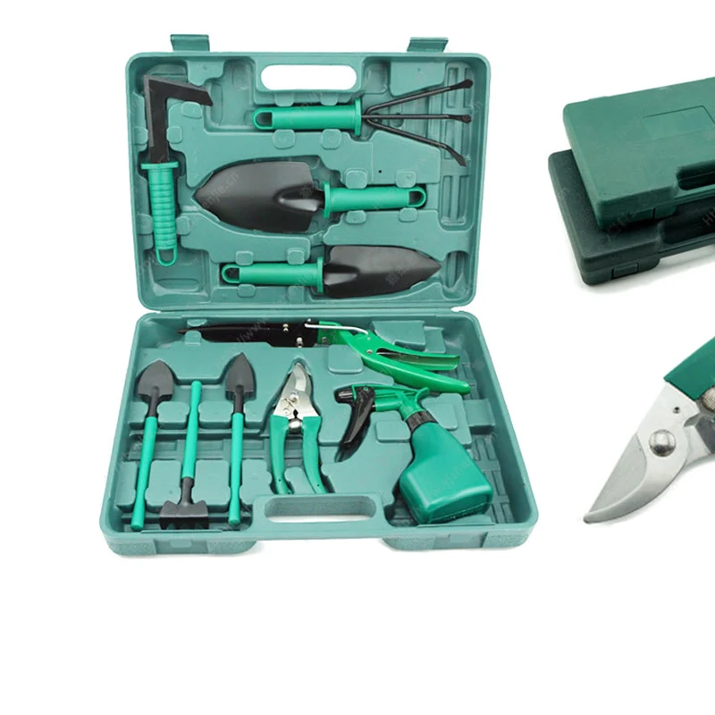 

10Pcs Combination Utility Garden Tools Set Including Shear Rake Trowel Shovel Spray Bottle With Box Gardening Tools Utensils