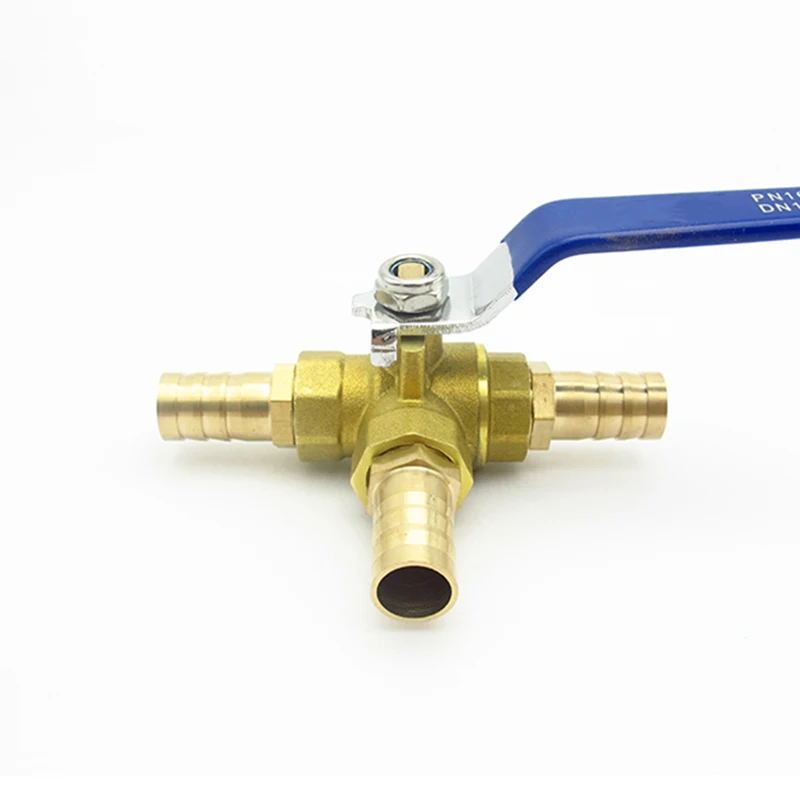 16mm Hose Barb Three Way Tee Type T Port Brass Ball Valve For Water Oil