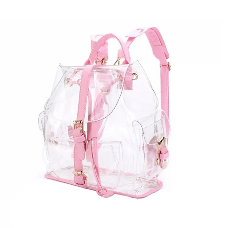 New Fashion Girl Pink Clear Cute Waterproof PVC Transparent Backpack School Bag Travel Bag (Color: Pink)