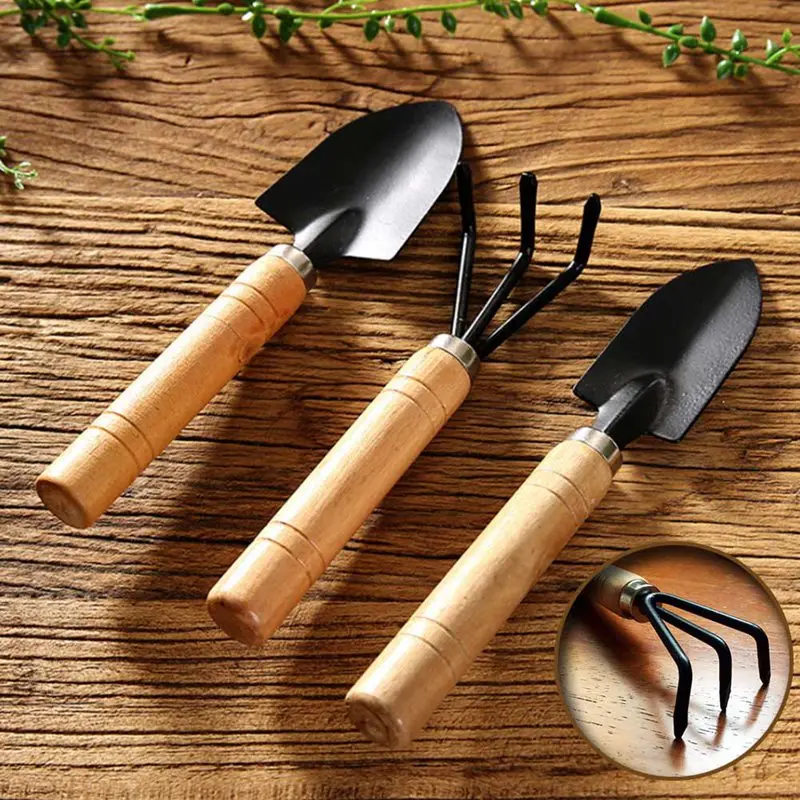 3PCS/lot New Plant Garden Tools Set With Wooden Handle Gardening Shovel