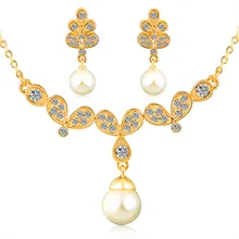 Fashion imitation pearl jewelry sets 18k gold plated beads Nigeria Africa wedding bride earrings jewelry crystal necklace Women