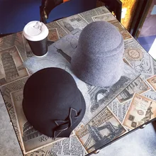 Мужская шерстяная Кепка с бантиком, модная женская джазовая шляпа для конной езды, Уличная Повседневная шапка