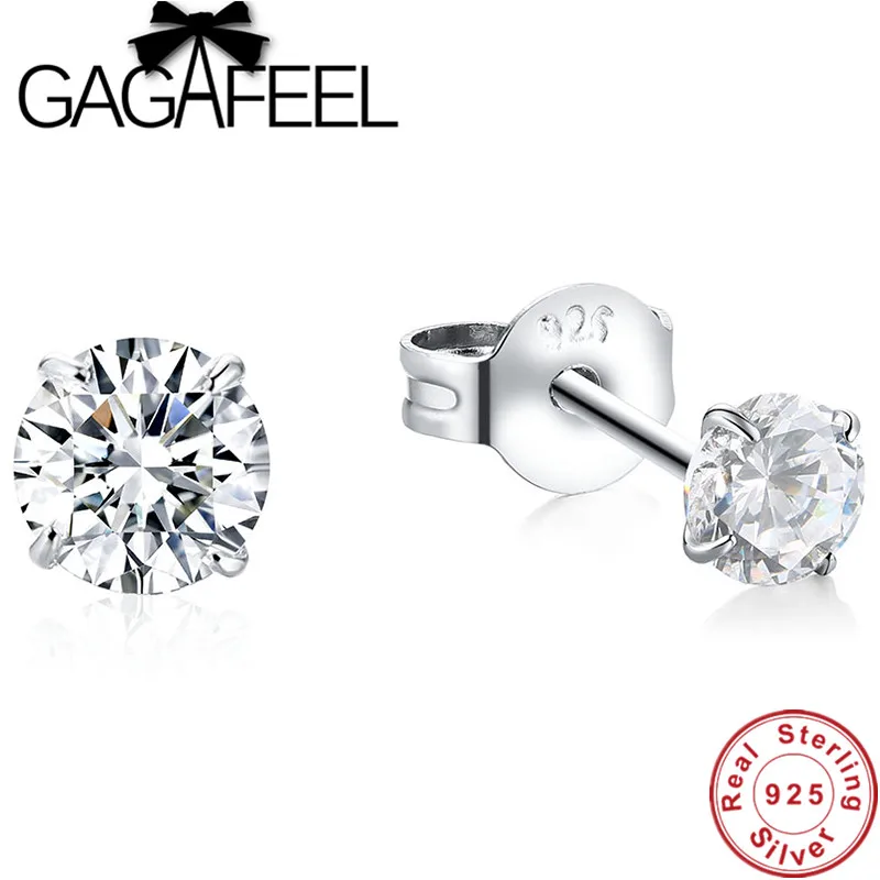 

GAGAFEEL 925 Sterling Silver Round Stud Earrings 4 Colors Crystal OL Style Earrings for Women Ladies Classic Jewelry Accessories