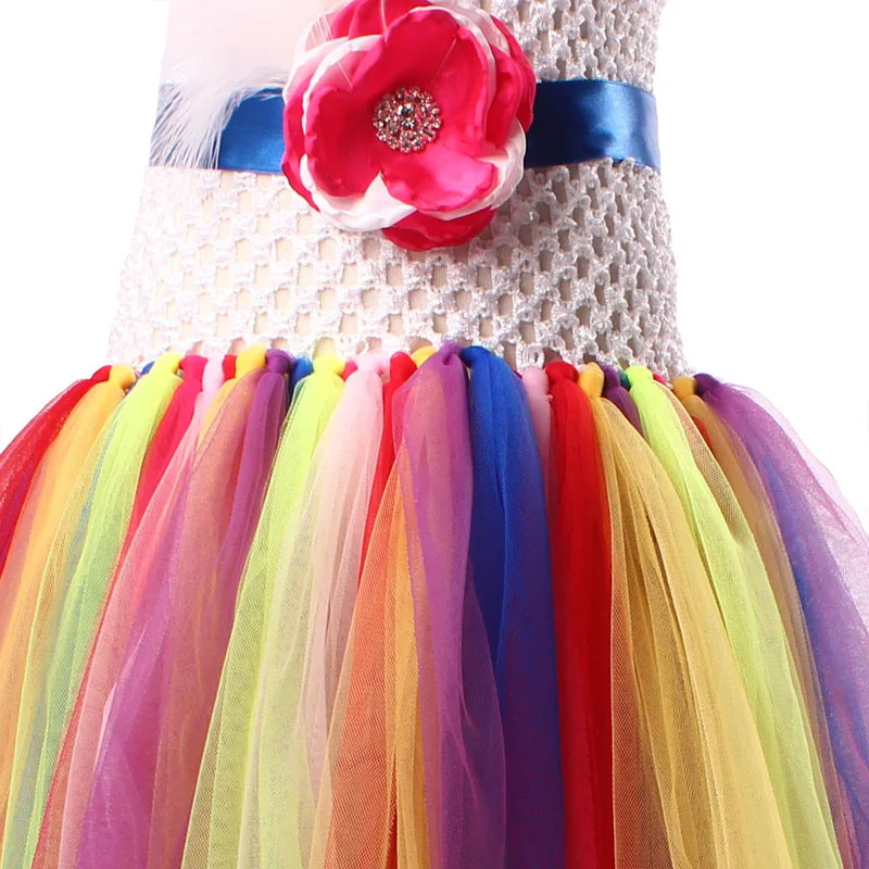 Rainbow Flower Girl Tutu Dress with Removeable Sash Satin Singed Flower for Colorful themed Weddings Halloween Party Costume (9)