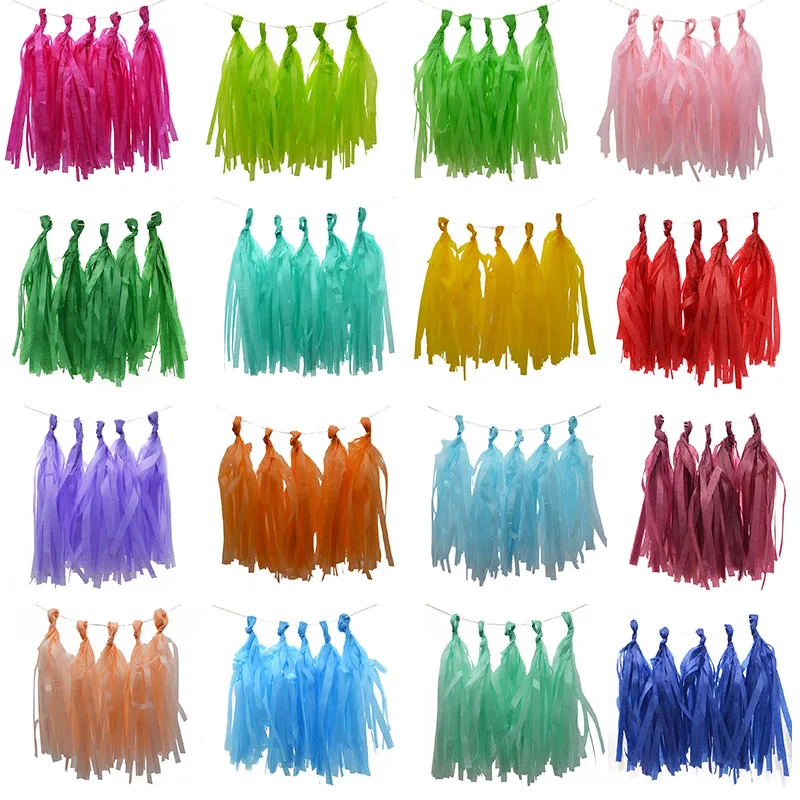 5 sheets 12*35cm Tissue Paper Tassels Garland Party Tassels DIY Wedding Backdrop Chair Table Decoration Crafts Supply