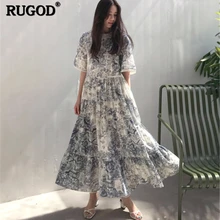 RUGOD Новое Осеннее женское платье для рисования с абстрактными чернилами, с круглым вырезом, свободное винтажное платье, платье в стиле пэчворк, большие размеры