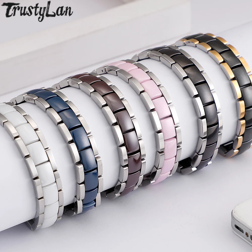 

12MM Wide Stainless Steel Magnetic Bracelet Man Polished Ceramic Energy Germanium Mens Bracelets For Women Jewelry Hand Chain