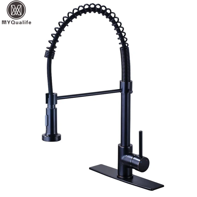 Best Offers Black Bronze Spring Kitchen Faucet Single Handle 2-function Water Outlet Pull Down Kitchen Mixers with Hot and Cold Water