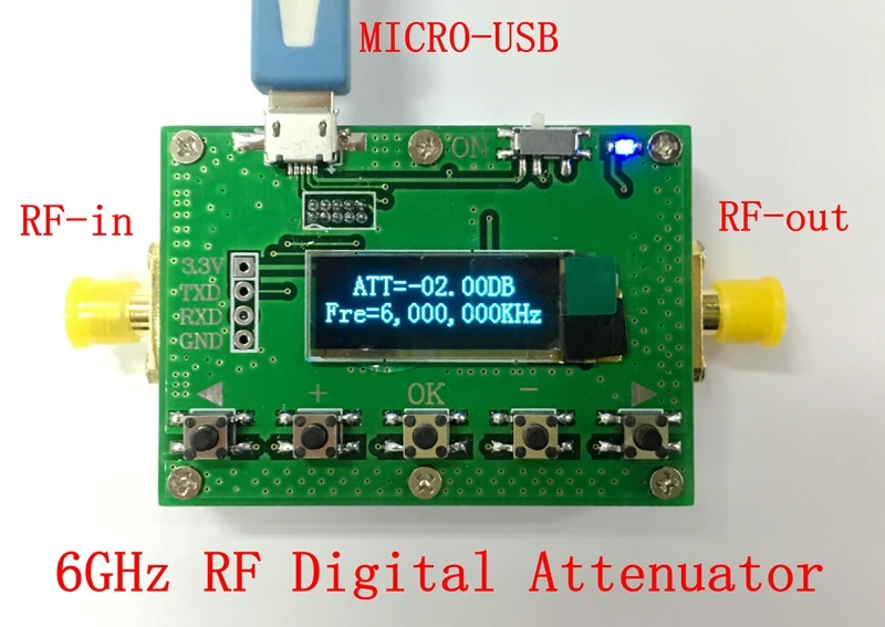 6 г Цифровой Программируемый аттенюатор 30DB шаг 0.25DB OLED дисплей кожух ЧПУ RF модуль частота: LF-6GHz затухание: 0-31.75dB