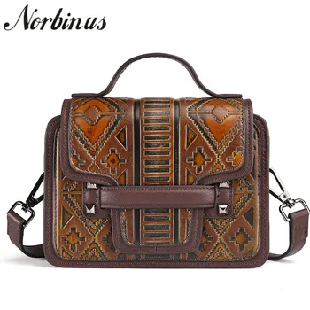 

Norbinus Women Natural Leather Messenger Shoulder Crossbody Bag Female Retro Genuine Leather Handbag Ladies Top Handle Bag Tote