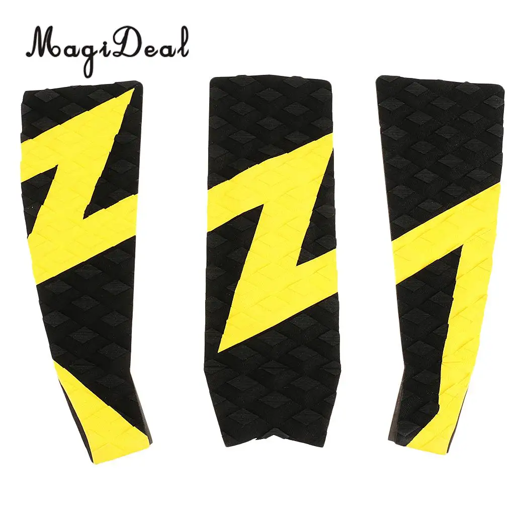 MagiDeal New Set of 3Pcs EVA Anti-Slip Surfboard Traction Tail Pads Surfing Surf Deck Grips Water Sports Accessory Yellow Black