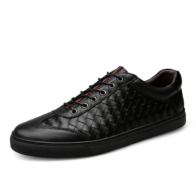 

Classics Genuine Leather Weaving Mens Skateboarding Shoes Spring Outdoor Sport Sneakers Walking British Style Street Board Shoes
