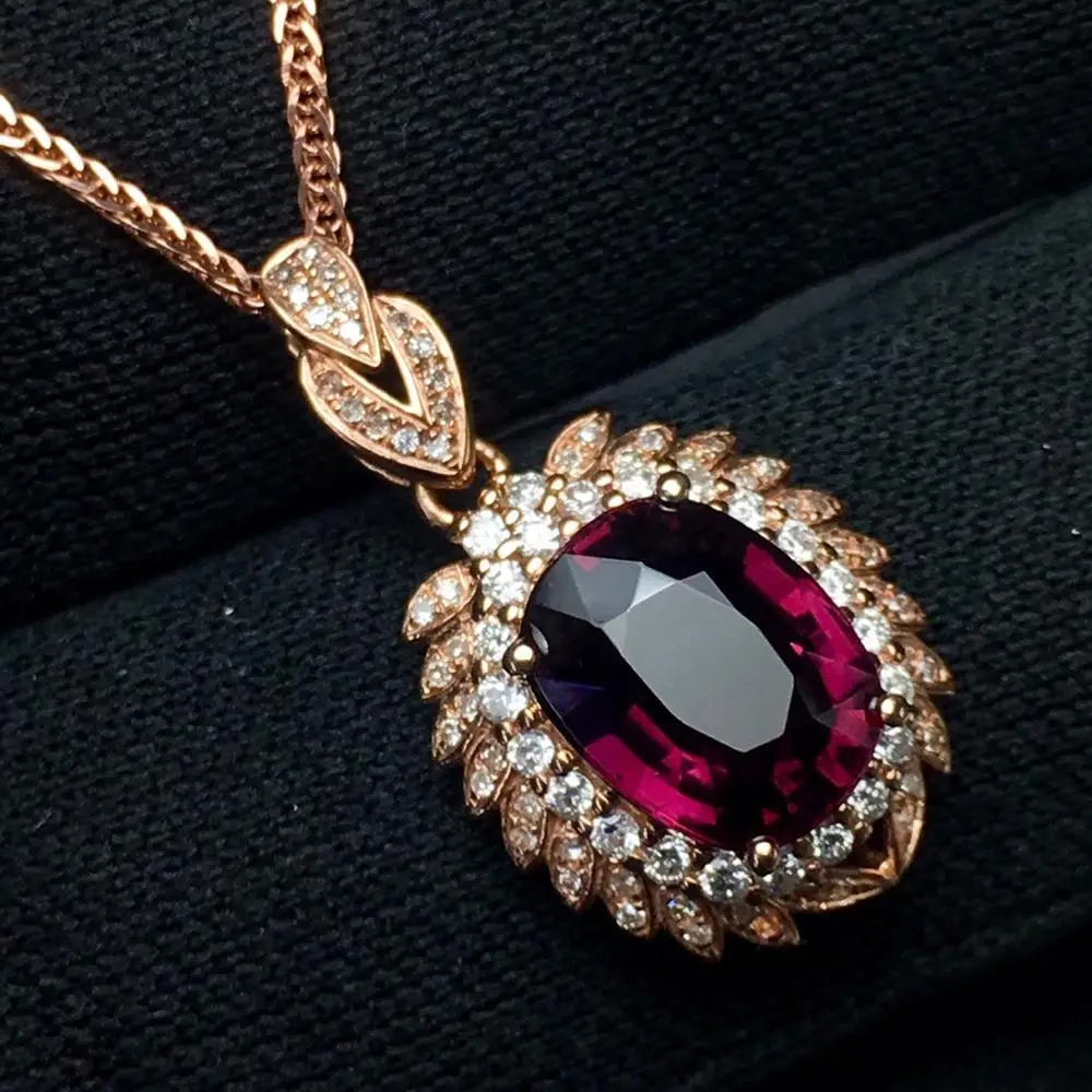 

Tourmaine Pendant Fine Jewelry Pure 18 K Gold Jewelry 100% Natural Tourmaline 2.9ct Gemstone Diamond Women's Pendants Necklaces