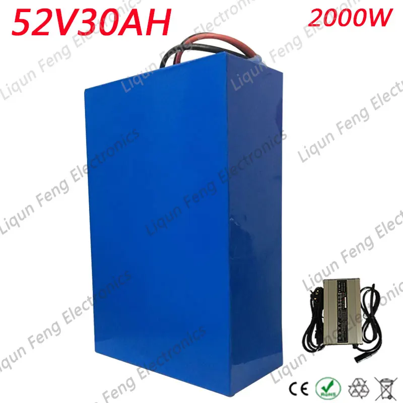 Top 52V use LG Cell Battery 52V 30AH Lithium Battery pack 52V 30AH Electric Bike Battery 58.8V 5A Charger for 48V 1000W 2000W Motor 0