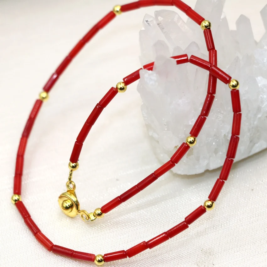 

Charms natural red coral 2*6mm tube beads strand bracelet bangle exquisite for women girls diy clasp jewelry 13inch B3004