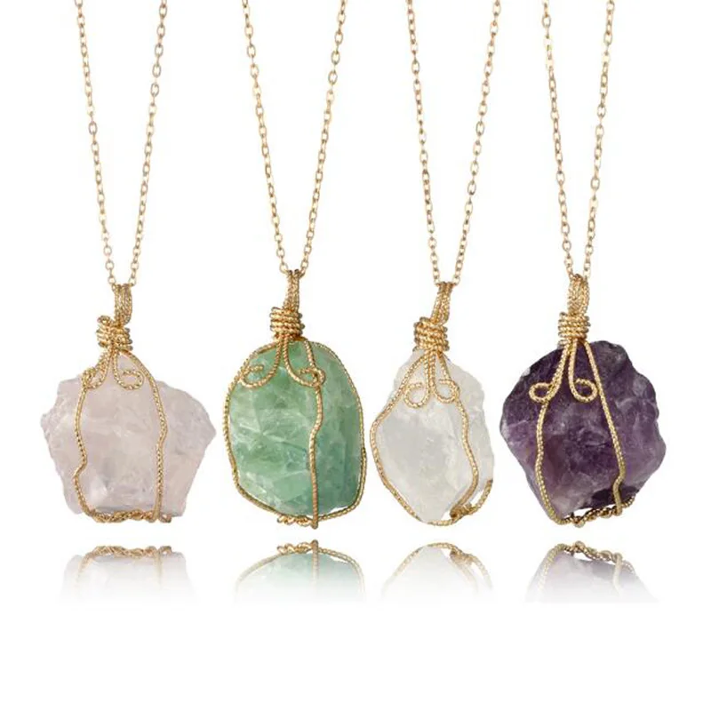 5 style color Handmade Irregular Wire Wrapped Pendant Necklace Women