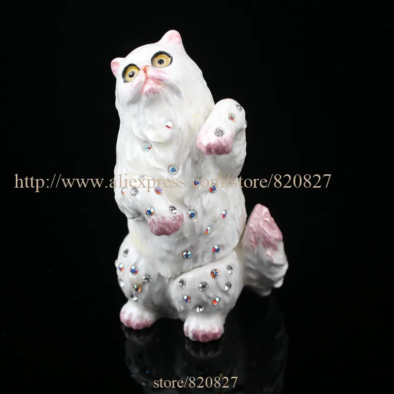 Cat Figurine Keepsake Box Czech Crystals  Colorpoint Hinged Cat Trinket Pill Box Small Cat Trinket Boxes